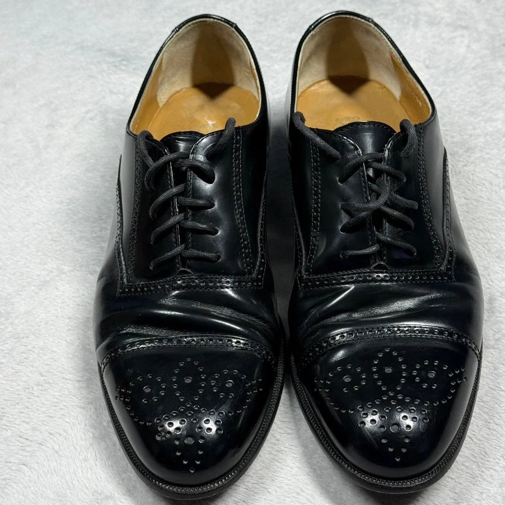 Caporicci Oxford‎ Shoes Mens 7.5 Black Italian Leather Brogue Cap Toe 51148